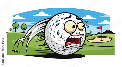Dynamic rolling golf ball with motion lines. Clean cartoon style illustration