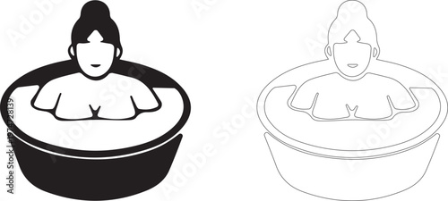 Plus Size Woman in Bath. Vector icon.