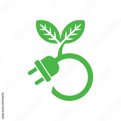 Eco Concept Plug with Leaf Green Energy Renewable Environment Sustainability Vector Icon