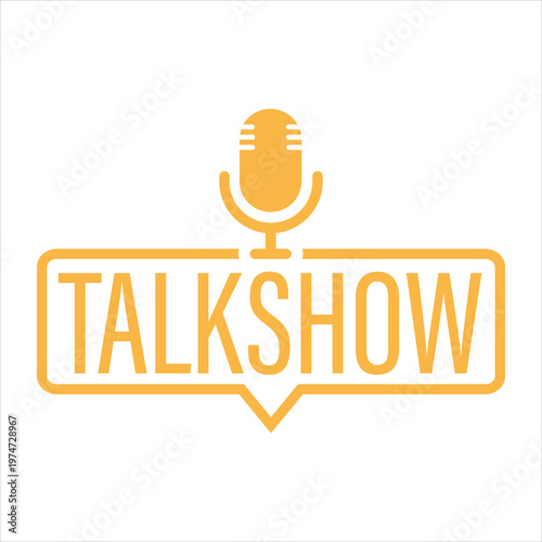 professional talkshow microphone line label logo for audio broadcast interview and digital podcast media content