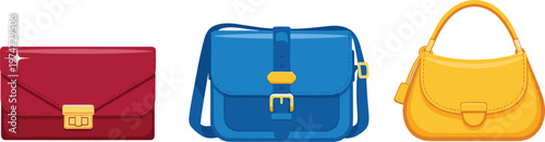 Women Handbag Icon Set with Stylish Clutch Shoulder and Tote Bags Fashion Accessories Collection for Modern Lifestyle and Retail Design