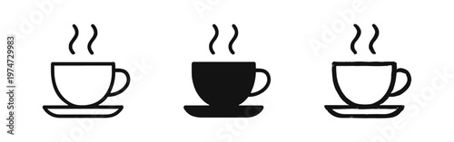 Hot drink cup with steam icon set in various styles