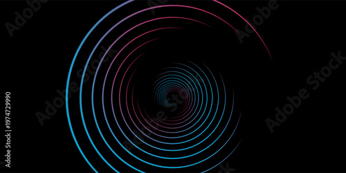 3D red black dynamic techno background on dark space. Tech banner with rotating circles style decoration. Modern graphic design element