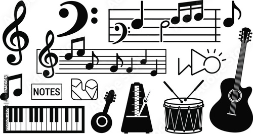 music notes and instruments icons
