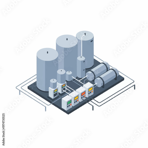 Industrial Chemical Processing Plant Equipment Illustration.