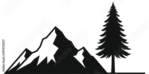 High Mountain Peak and Evergreen Tree Nature Silhouette