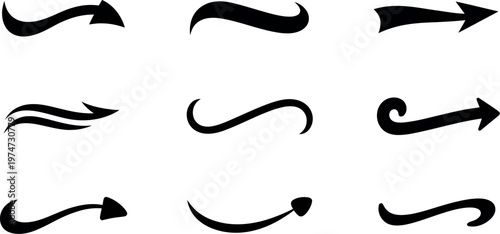 Swoosh and swash tails collection vector set featuring retro-style swooshes, text tails, and underline shapes for baseball and sports typography design