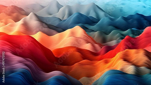 Digital rainbow wavy mountains abstract background