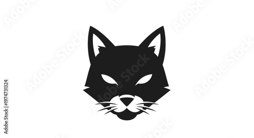 Black cat head silhouette with intense stare on white background