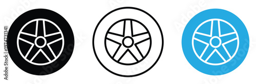 Car wheel and alloy rim icon set with tire symbol for automotive service and transportation concepts