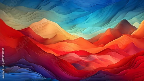 Digital rainbow wavy mountains abstract background