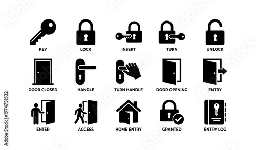 Lock and key icons for security and access management