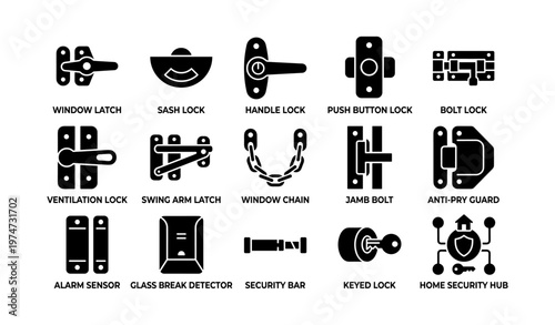 Collection of various door and window lock mechanisms