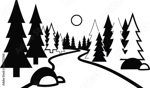 black and white winter forest road landscape