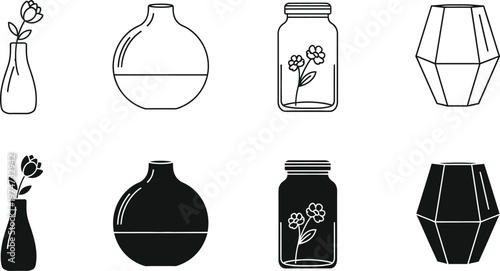 Elegant vase icon set vector illustration diverse floral container designs for graphic projects decorative elements