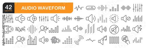 Set of line icons related to Audio, Audio waveform. Outline icons collection. Editable stroke. Vector illustration