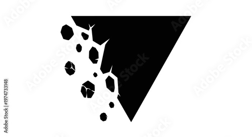 Black triangle with white splatter marks.