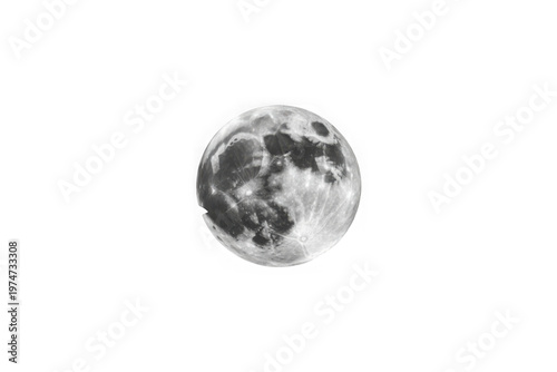 Realistic Full Moon Isolated on White Background - Celestial Body Photography Transparent Background