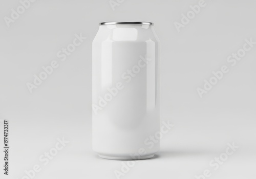 A high resolution 3d render of an isolated blank white aluminum soda can on a neutral background