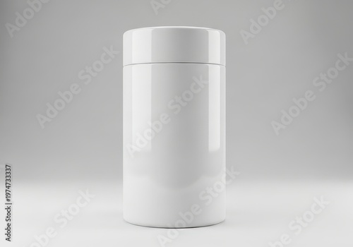 A high quality glossy white cylindrical container for cosmetic or food product packaging design