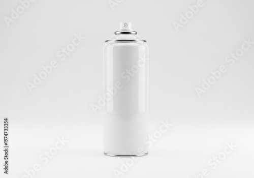 A plain white spray paint can isolated on a clean light grey background for product design use