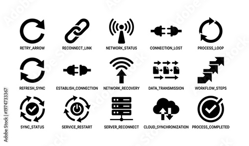 Set of connection and synchronization icons for digital communication