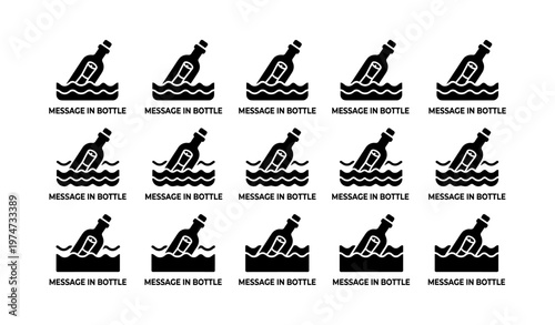 Repeating message in a bottle icons on waves pattern