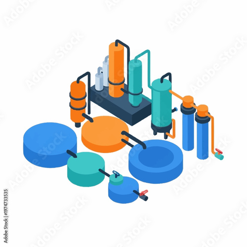 Industrial Water Treatment Plant Equipment Illustration.