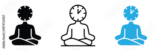 Time Management and Work-Life Balance Icon Set with Meditating Person and Clock Face