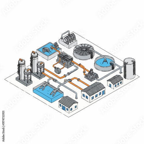 Industrial Water Treatment Plant Process Flow Diagram.
