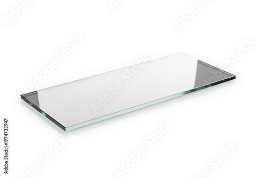 A single rectangular piece of clear polished glass isolated on a clean white studio background