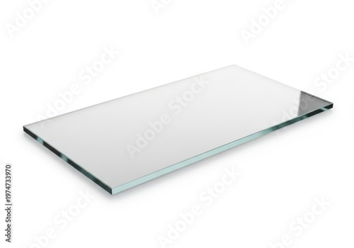 A single rectangular piece of clear glass isolated on a plain white background for display use