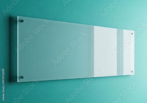 A modern blank glass whiteboard mounted on a vibrant teal wall for office and creative planning