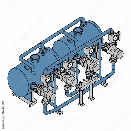 Industrial Water Treatment System with Dual Tanks and Complex Piping.