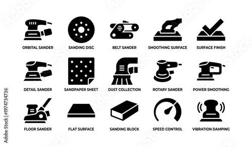 Various types of sanders and related tools for woodworking and surface finishing