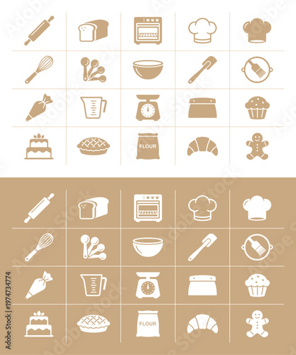 Baking icons and kitchen tools.
