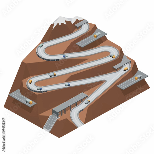 Winding Mountain Road with Cars and Tunnels.