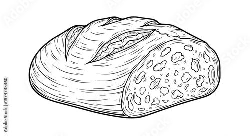 Rustic Sourdough Bread Vector, Freshly Baked Artisan Loaf with Golden Crust Illustration