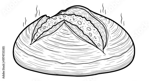 Rustic Sourdough Bread Vector, Freshly Baked Artisan Loaf with Golden Crust Illustration