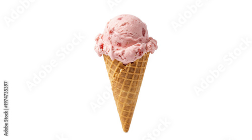 Strawberry ice cream cone with waffle cone and frozen dessert frozen treat food and drink frozen dairy cold dessert item frozen delight strawberry as isolated element