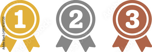 Ranking medal icon illustration from 1st place to 3rd place with gold, silver, and bronze medals, award and achievement concept