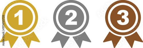 Ranking medal icon illustration from 1st place to 3rd place with gold, silver, and bronze medals, award and achievement concept