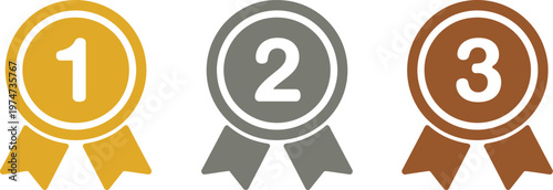 Ranking medal icon illustration from 1st place to 3rd place with gold, silver, and bronze medals, award and achievement concept