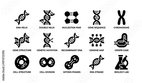 Scientific icons: dna, genome mapping, crispr, biology lab
