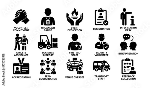 Volunteer event roles and responsibilities icons