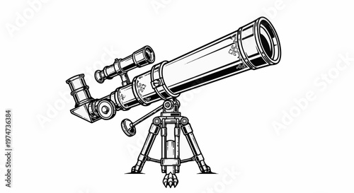 A vintage telescope on a tripod, intricately designed with decorative patterns