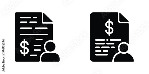 Set of Financial Document with User and Dollar Symbol Icons – Employee Salary Report, Payroll Accounting, Income Statement, Business Finance, Payment Form, Tax File, Financial Management Vector Illust