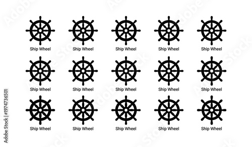 Seamless pattern of ship wheels in black and white on grid background
