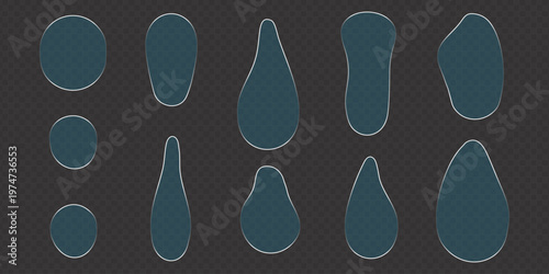 Abstract liquid blob shapes set, liquid glass frame organic fluid forms collection, modern amoeba shapes for design elements