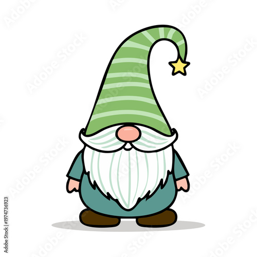 Whimsical green striped gnome with a pointy hat and star decoration